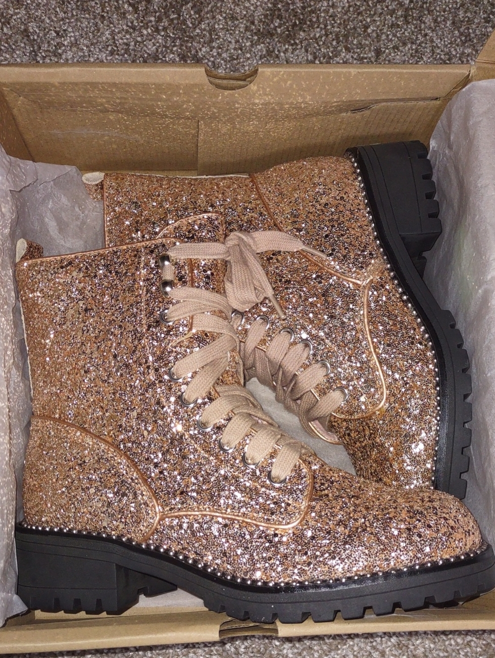 Portland By Portland Company Women's Rose Gold Glitter Boots NIB